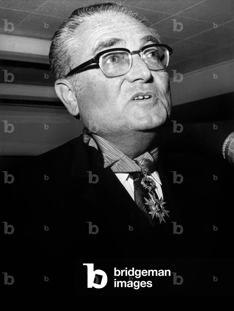 Speech of French Historian Andre Castelot After He Received The Insignia of Commander of The National Merit Order in Paris February 03, 1970 (b/w photo)
