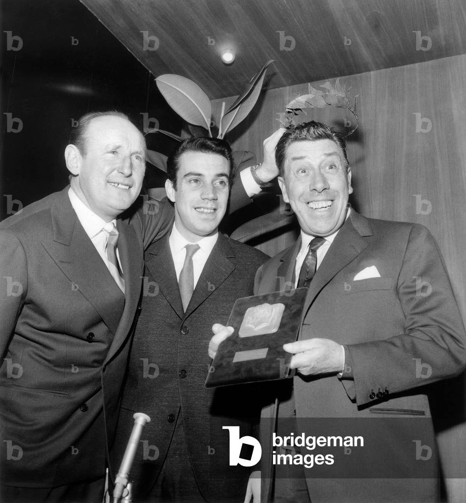 Franck Fernandel (C) With his Father Fernandel and Bourvil February 6, 1963 (b/w photo)