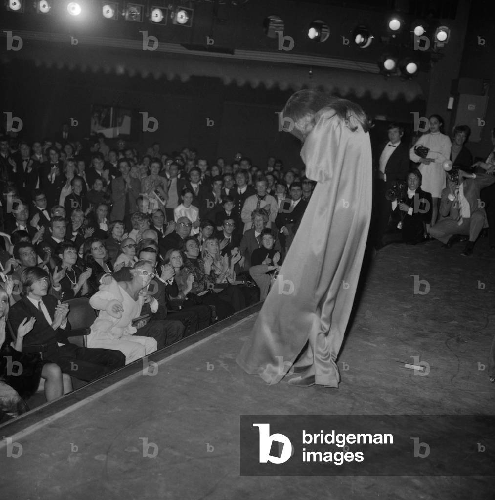 French singer and actress Marie Laforet on stage at the Olympia in Paris, on November 7, 1969