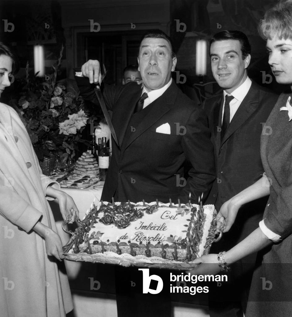 Fernandel Cakes 30 Years Of Cinema In The Second Plan His Son Franck On November 18, 1961 (b/w photo)