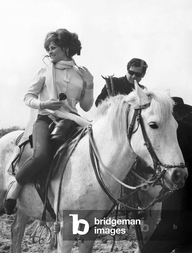 Catherine Rouvel on Set of Tvmovie Le Regret De Pierre Guilhem in 1967 (b/w photo)