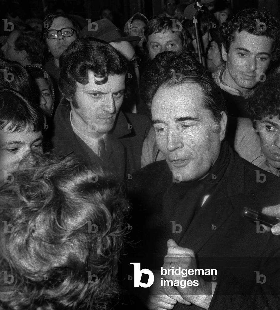Francois Mitterrand, First Secretary of the Socialist Party, in Paris, February 8, 1972, speaking with people (b/w photo)