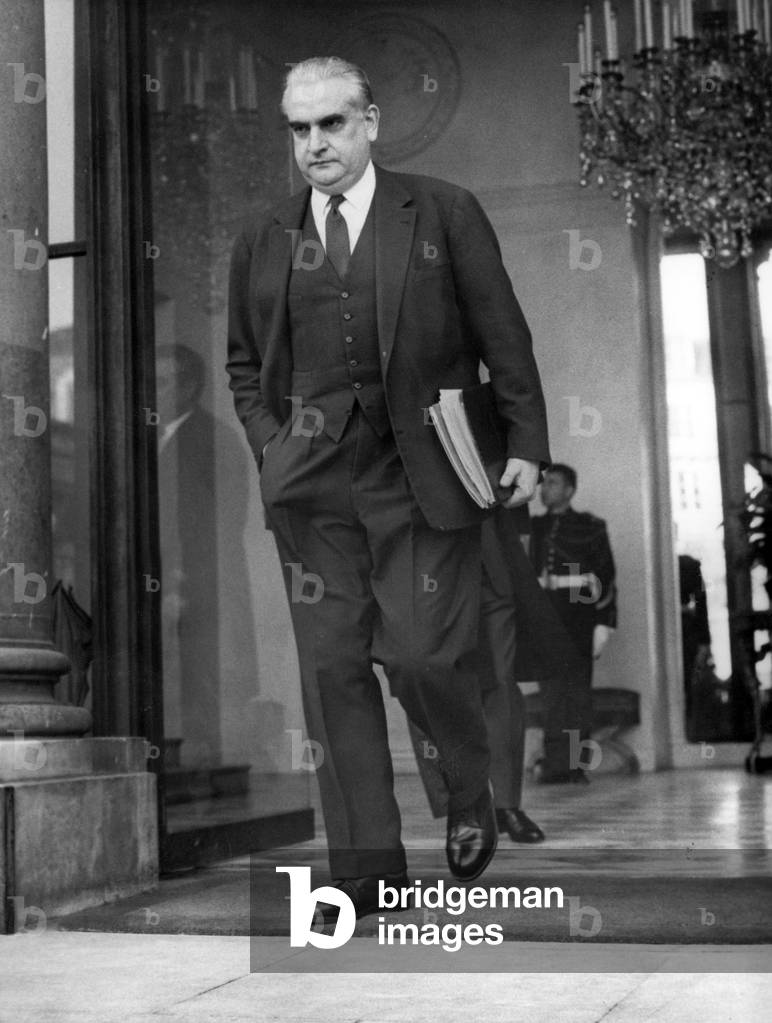 Christian Fouchet, Interior Minister, Leaving Elysee Palace (Paris) After Council of Ministers on December 20, 1967 (b/w photo)