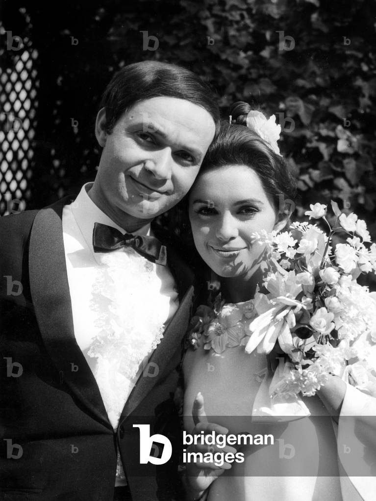Claude Berri and Elisabeth Wiener on Set of Film Mazel Tov Ou Le Mariage April 9, 1968 (b/w photo)