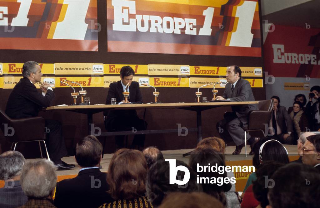 Candidates For Being French President Jacques Chaban Delmas and Francois Mitterrand during A Debate on Radio on April 18, 1974 (photo)
