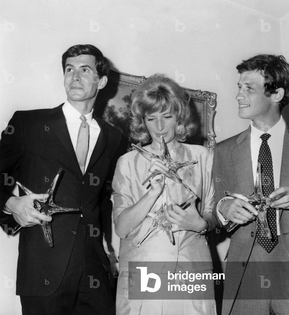 Crystal Stars, Awards of The Academy of Cinema in France, Were Given To Actors Anthony Perkins, Monica Vitti and Jean Paul Belmondo on July 6, 1961 (b/w photo)