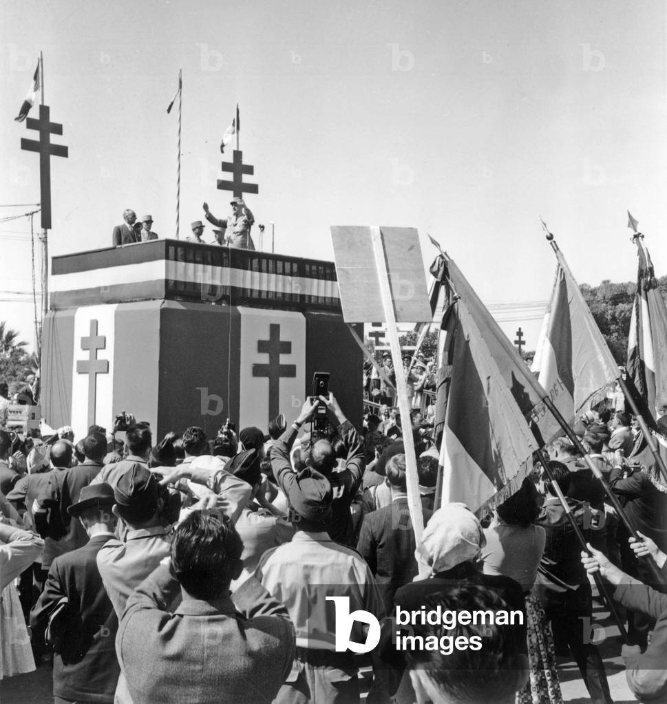 Charles De Gaulle in Oran, Algeria, June 6, 1958 (b/w photo)