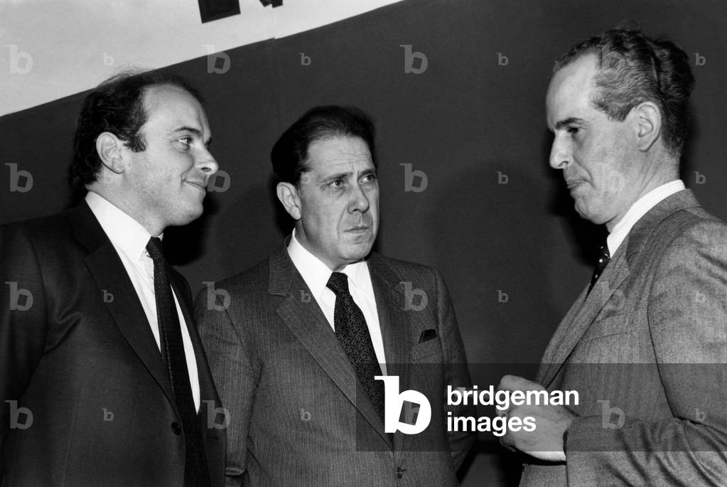 Jacques Toubon, Charles Pasqua and Claude Labbe, Rpr Candidates To The General Elections in France here during Political Meeting in Paris May 26, 1981 (b/w photo)