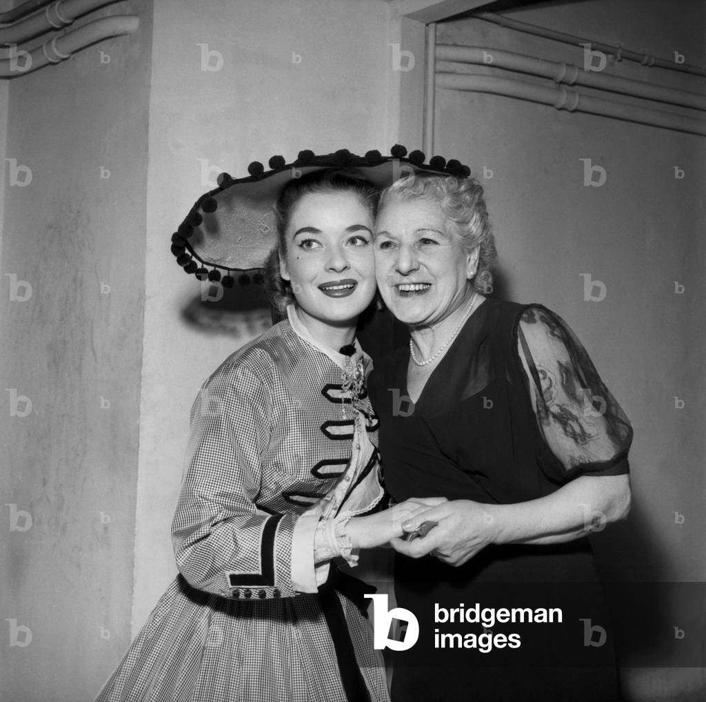Gala For Parisian Models : Martine Reynaud and Germaine Buiger on March 7, 1953 (b/w photo)