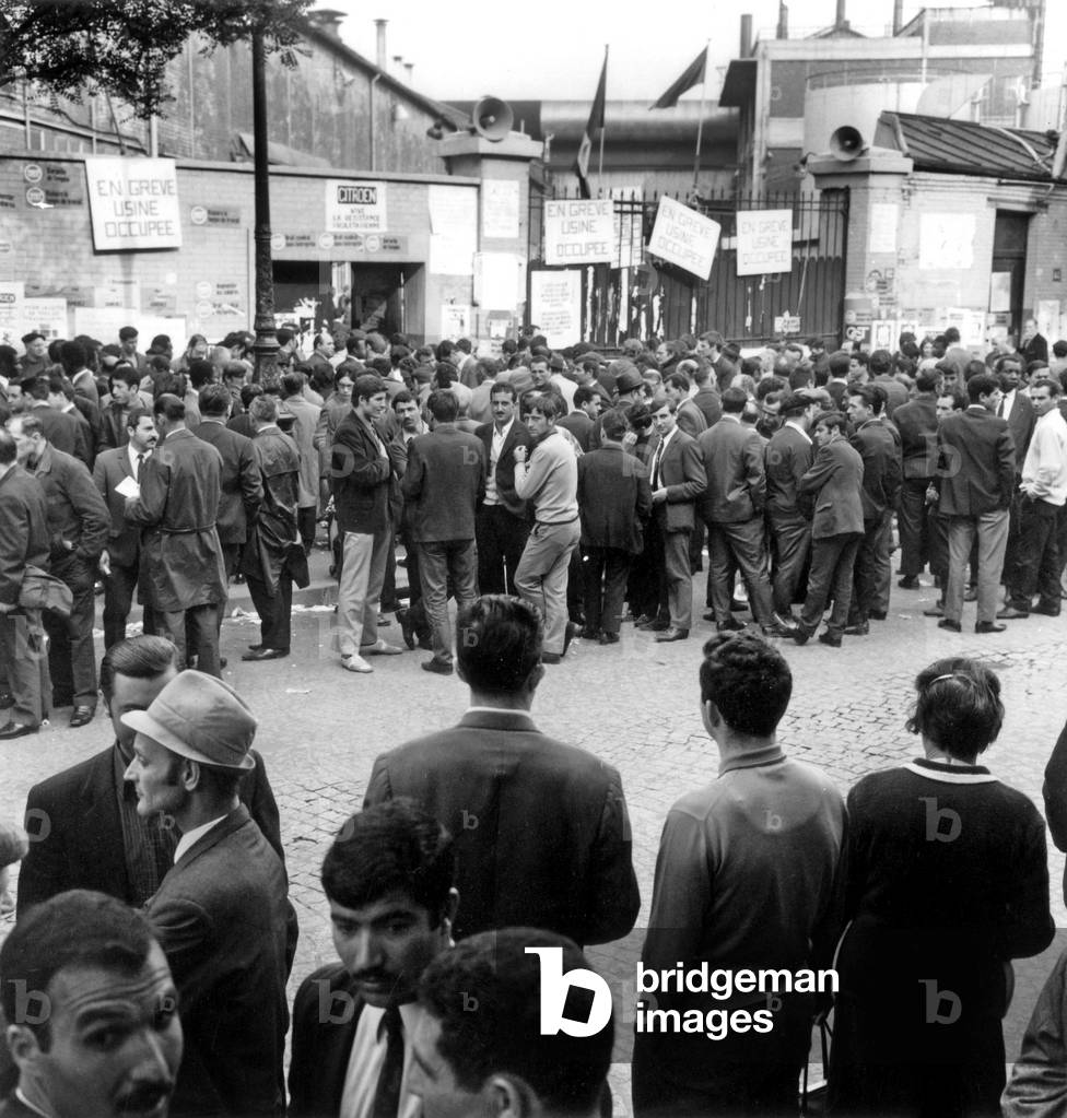 Outside Citroen Factory in Paris, Strikers Are Waiting To Vote in Favor Or Against Return To Work June 24, 1968 (b/w photo)