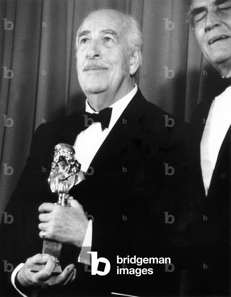 Guy Trejan Receiving Best Comedian Prize at Molieres Ceremony April 19, 1991 (b/w photo)