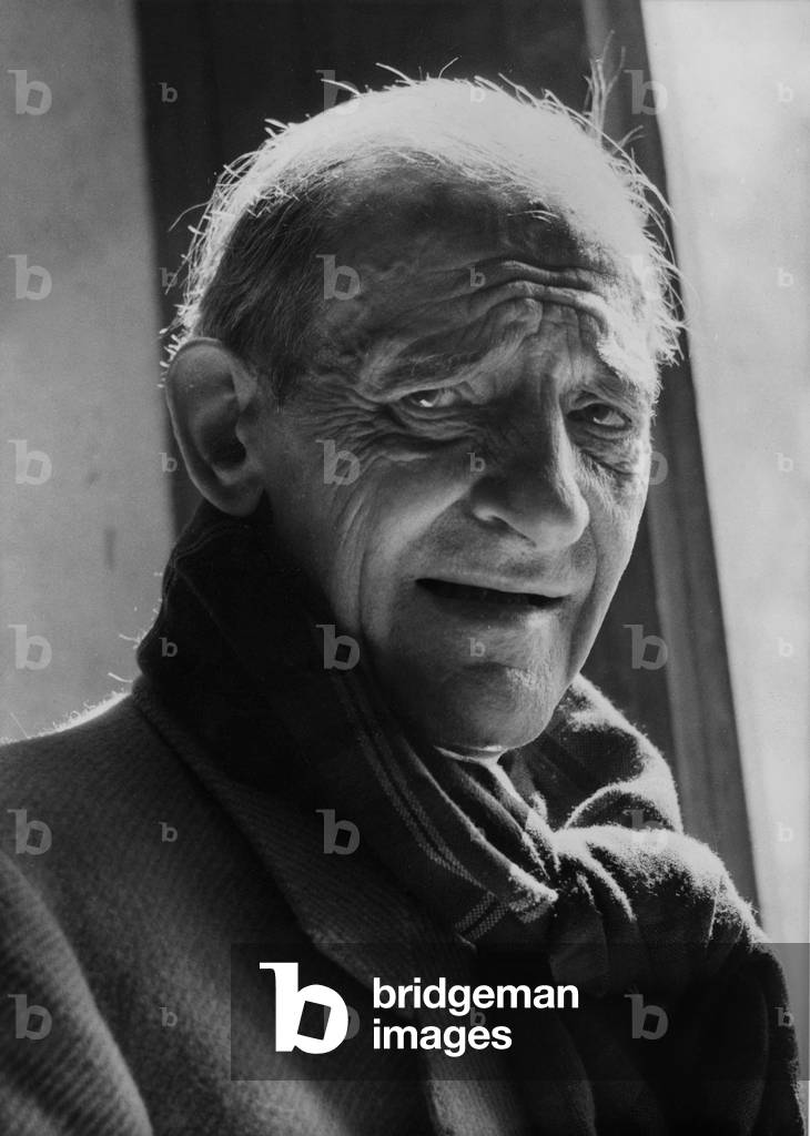 Maurice Utrillo (1883-1955), French Painter, here on April 27, 1953 in Beaulieu-Sur-Mer (France) (b/w photo)