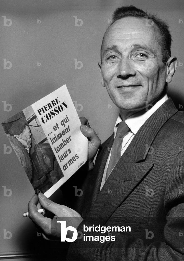 Pierre Cosson With his Award 'Prix Richelieu' For The Novel '... And Who Drop Their Arms', May 14, 1957 (b/w photo)