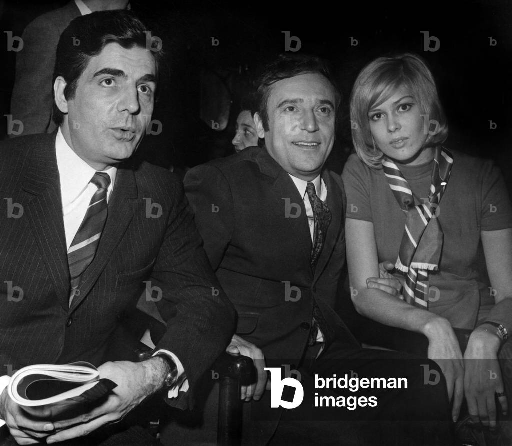 Roger Pierre, Jean-Marc Thibault and Sophie Agacinski at Maxim'S Restaurant, Paris, March 9, 1968 (b/w photo)