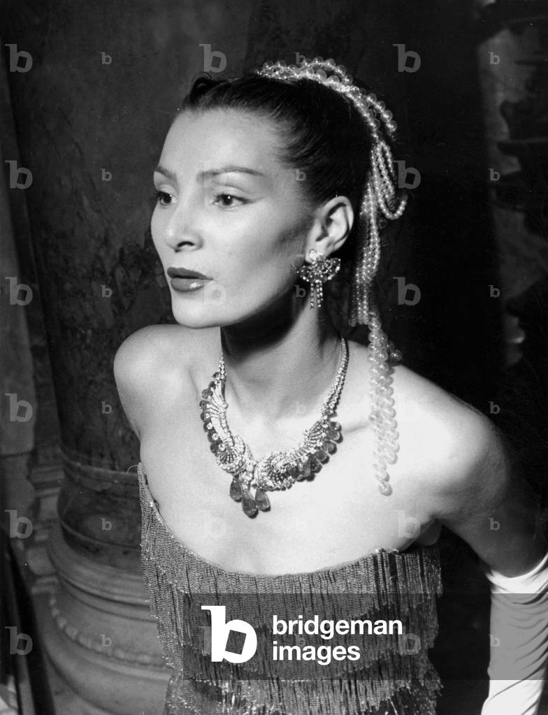 Model Lucie Daouphars, Called Lucky, at The Opera Gala on October 27, 1950 (b/w photo)