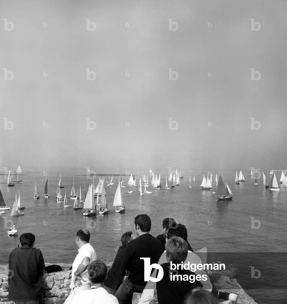 20Th Anniversary of The Sailing School Les Glenans in Brittany, France, August 29, 1967 : The Sailboats (b/w photo)