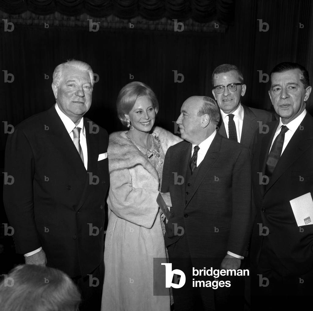 French Actors Jean Gabin, Michele Morgan, and Directors Marcel Carne, Yves Allegret, Marc Allegret February 5, 1964 (b/w photo)
