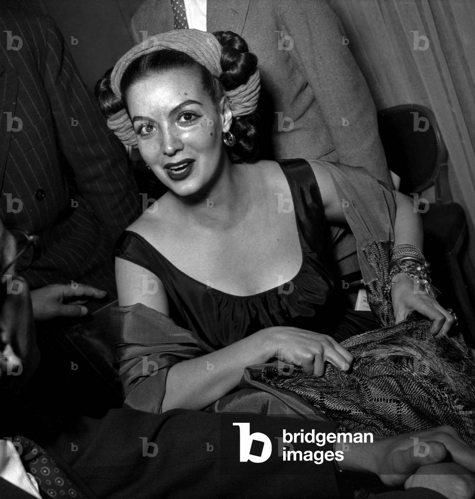 Actress Maria Felix during A Reception, Hotel Georgev, Paris, March 11, 1949 (b/w photo)