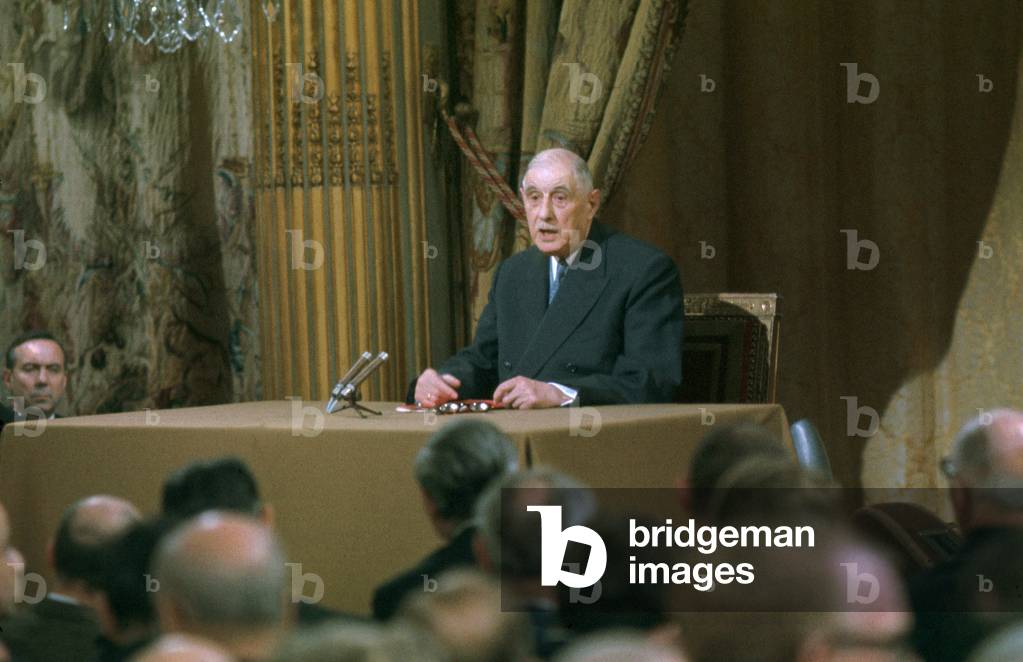 French President Charles De Gaulle during Press Conference November 7, 1967 (photo)
