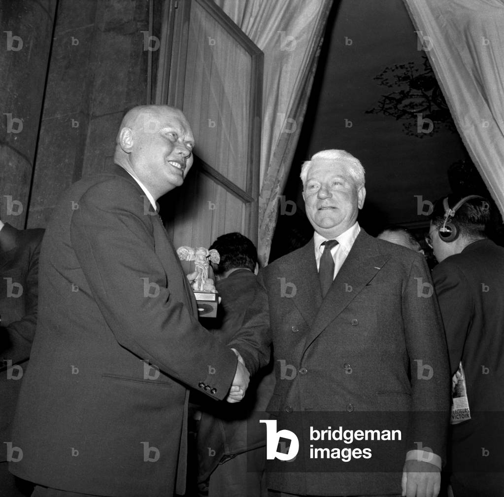 On June 26, 1956 in Paris, French Secreatry of State To Industry Maurice Lemaire Giving A 