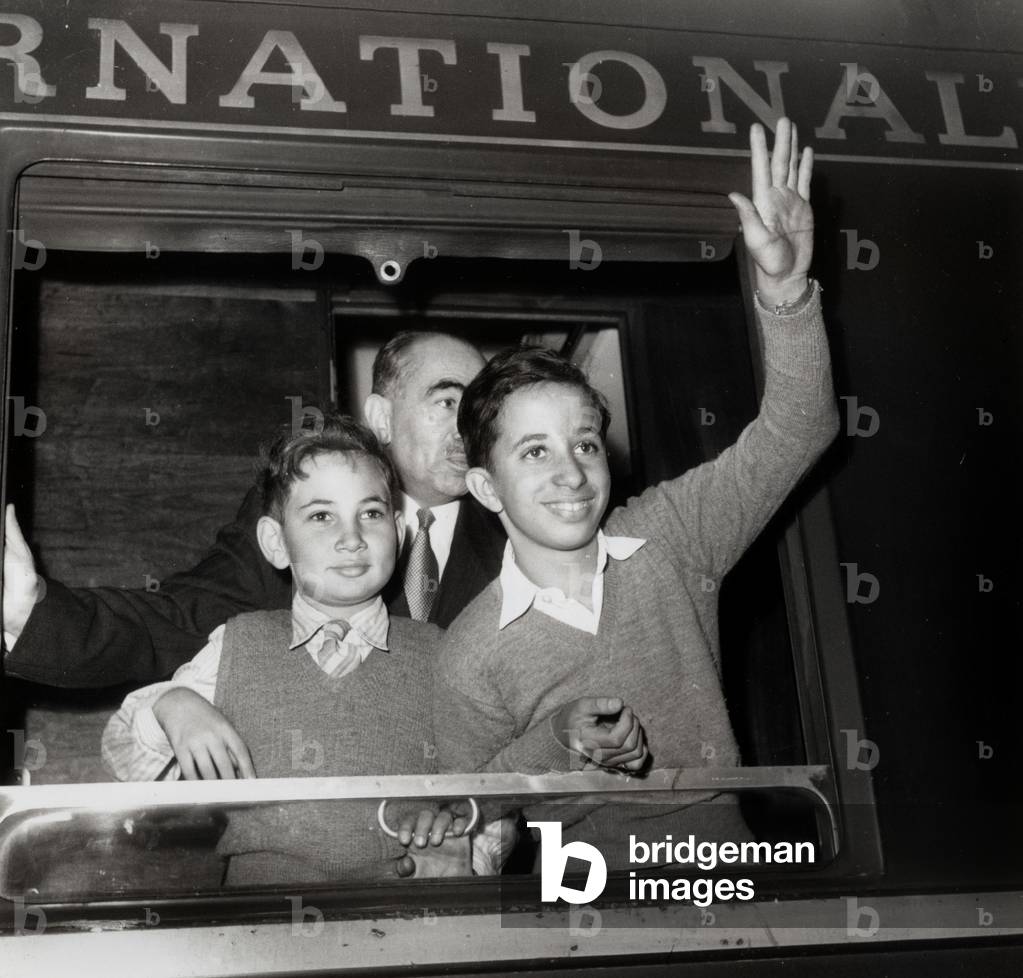 King Faysal Ii of Iraq (1935-1958) King in 1939-1958 during Visit in Paris on his Right his Cousin Prince Road August 22, 1947  (b/w photo)