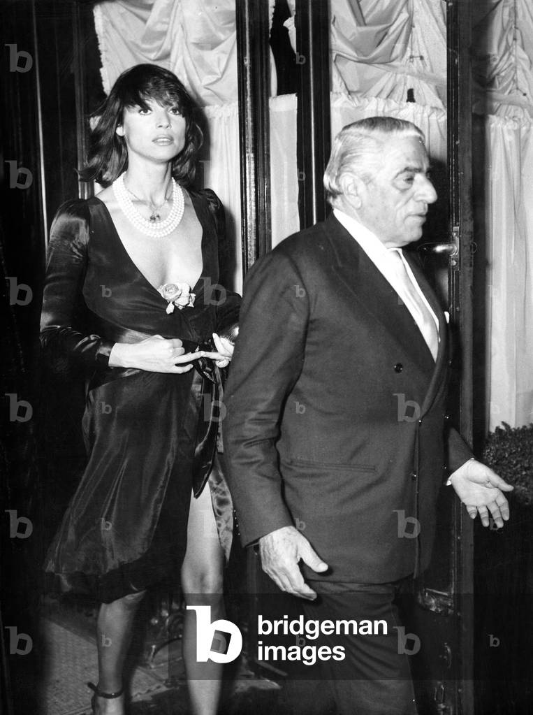 Aristotle Onassis and Elsa Martinelli at Maxim'S Restaurant in Paris October 12, 1972 (b/w photo)