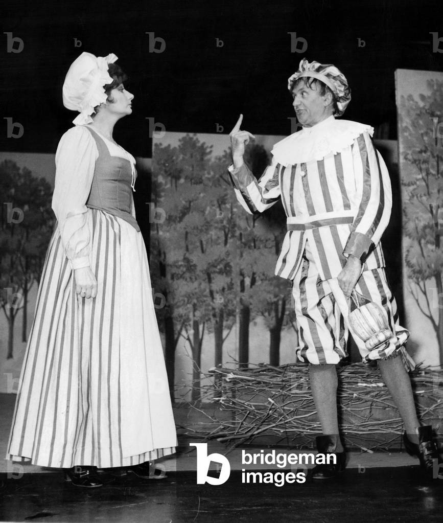 French Actors Jean Richard and Jacqueline Jefford in Play The Doctor in Spite of Himself October 6, 1972 (b/w photo)