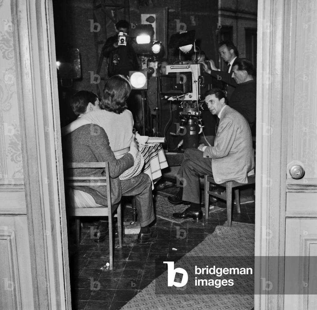 Francoise Arnoul and Alain Delon on Set of Film 