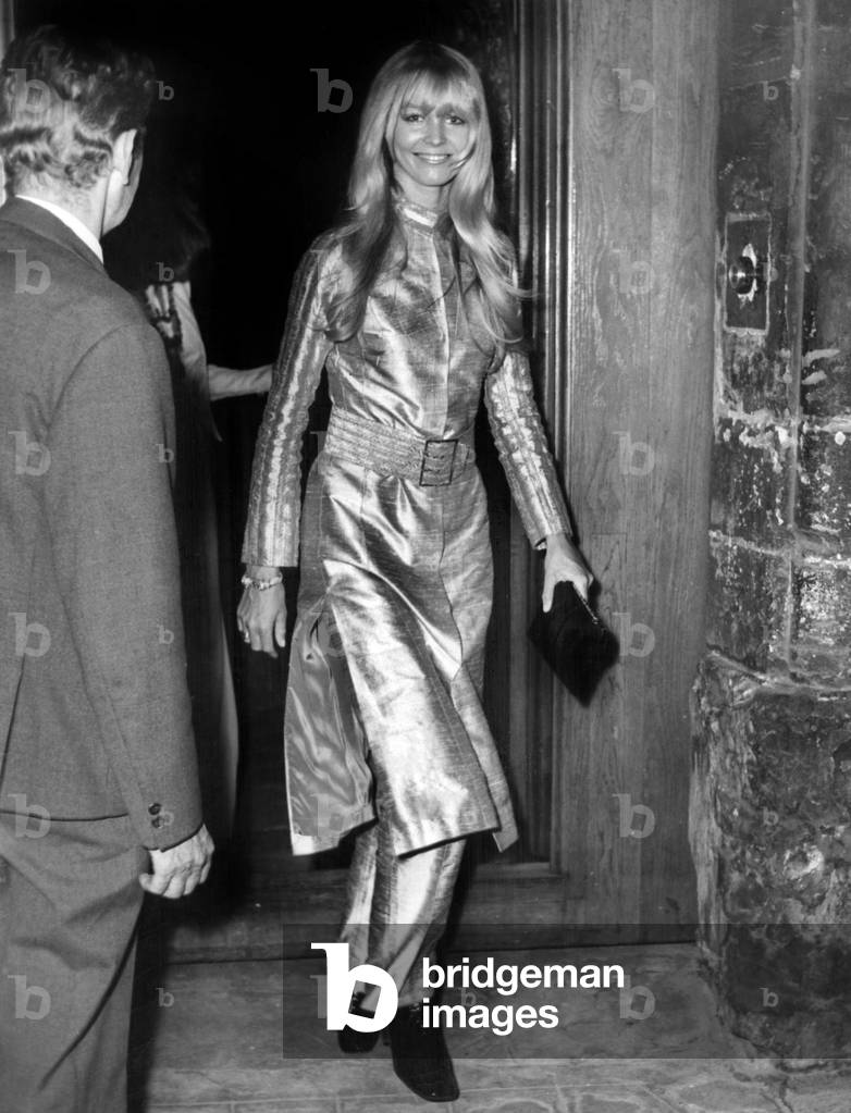 Mirja Larsson (Swedish Model), Wife of Gunther Sachs Arriving at Maxim'S Restaurant in Paris To Celebrate Their 1St Year of Wedding, May 29, 1970 (b/w photo)