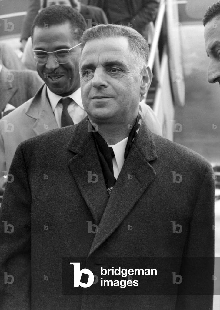 Ahmed Balafrej, Moroccan Amabassador, here Arriving at Orly Paris Airport, April 4, 1961 (b/w photo)