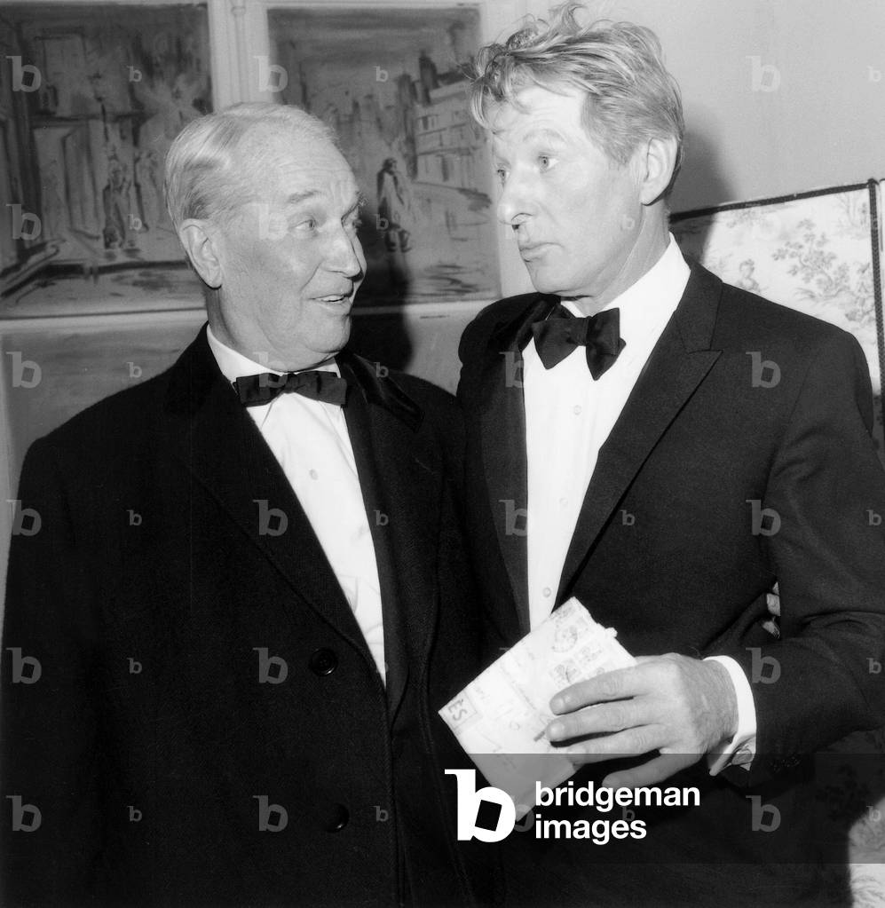 Maurice Chevalier and Danny Kaye at Gala of Unicef, Paris, November 26, 1966 (b/w photo)