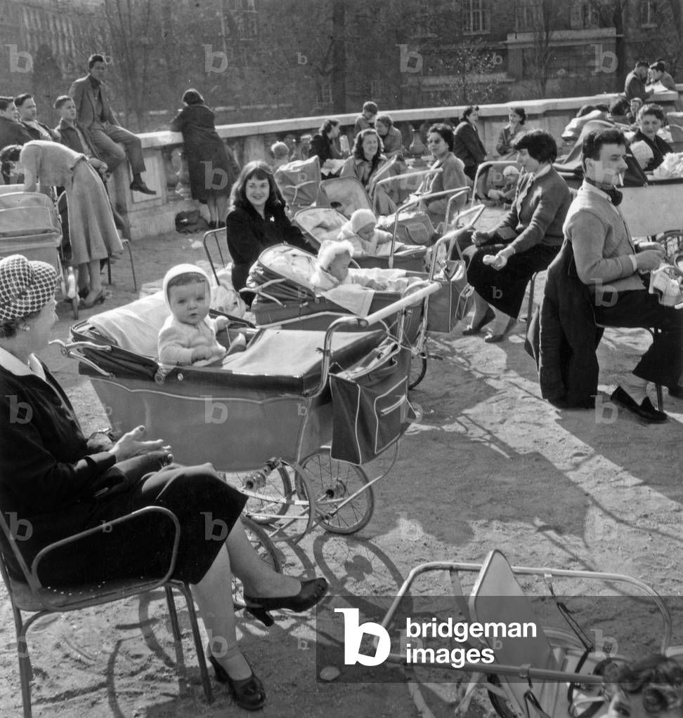 Children in Baby Prams, Montmartre, Paris, March 26, 1956 (b/w photo)