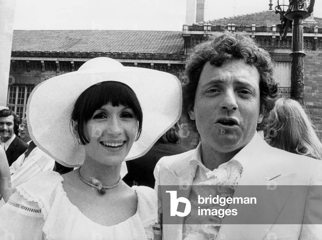 Jacques Martin and Daniele Evenou at Wedding of Eddiebarclay and Micheledesmazures in Neuilly June 21, 1973 (b/w photo)