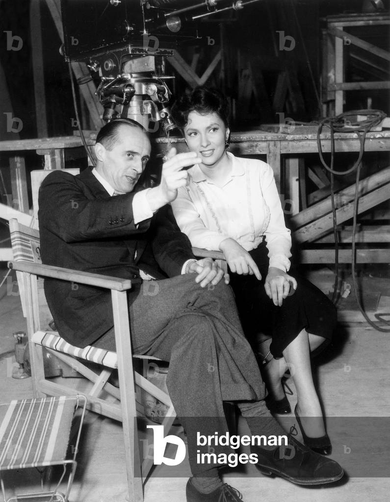 Gina Lollobrigida and Director Rene Clair on Set of Film Beauties of The Night (Le Belle Della Notte) April 05, 1952 (b/w photo)