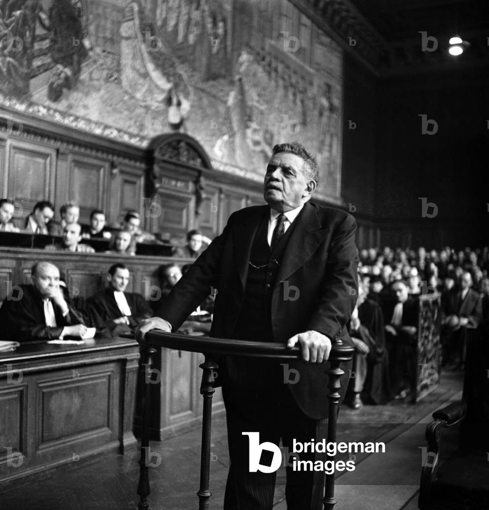 Edouard Herriot, Witness of The Trial of The Prefect Angeli (Collaboration), May 16, 1946, Paris (b/w photo)