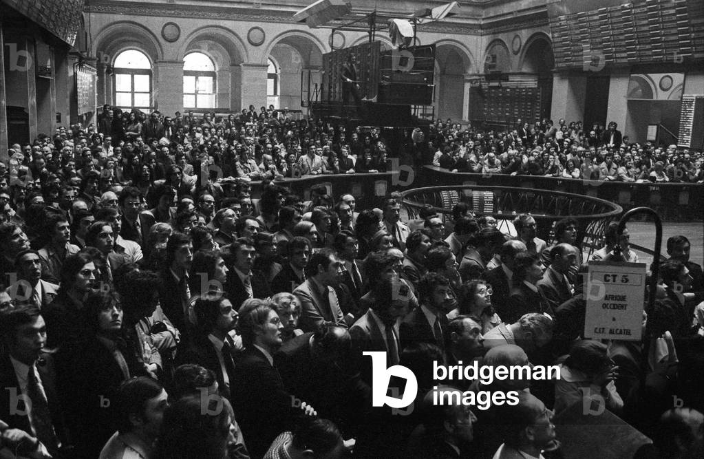 Strike at Paris Stock Exchange on March 28, 1974 (b/w photo)