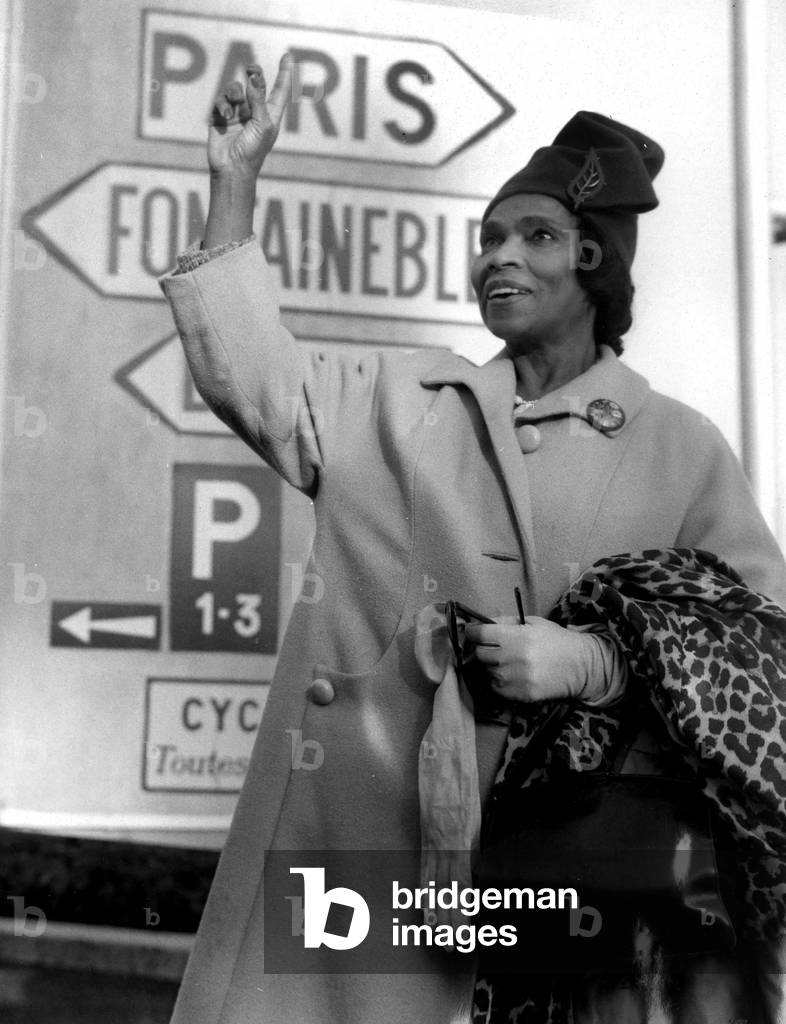American Contralto Marian Anderson Arriving at Orly Airport, Paris, September 27, 1965 (b/w photo)