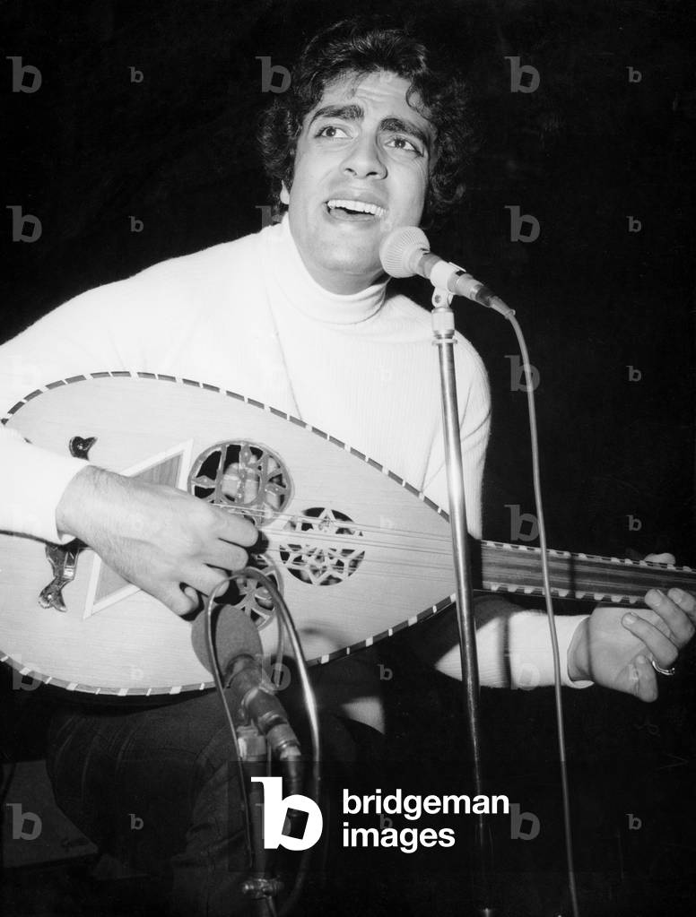 Enrico Macias during Rehearsal of his Concert at The Olympia in Paris, February 2, 1970 (b/w photo)