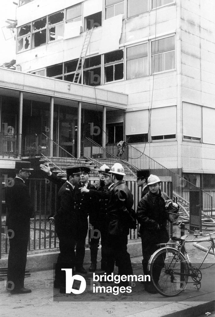 Firemen Firefighters during The Tragic Fire in A School in Paris France Which Caused 19 Dead People and 4 Missing People February 7, 1973 (b/w photo)