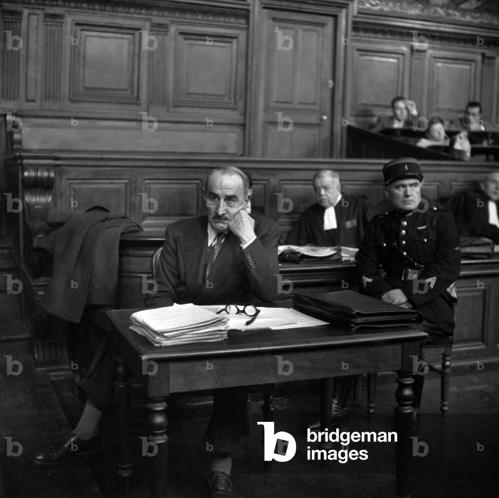 Trial of Adrien Marquet (Collaborationnist), in Paris, December 11, 1947 (b/w photo)