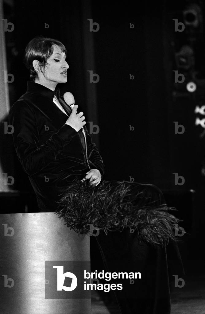 French Singer Barbara on Stage at The Olympia in Paris, February 4, 1969 (b/w photo)