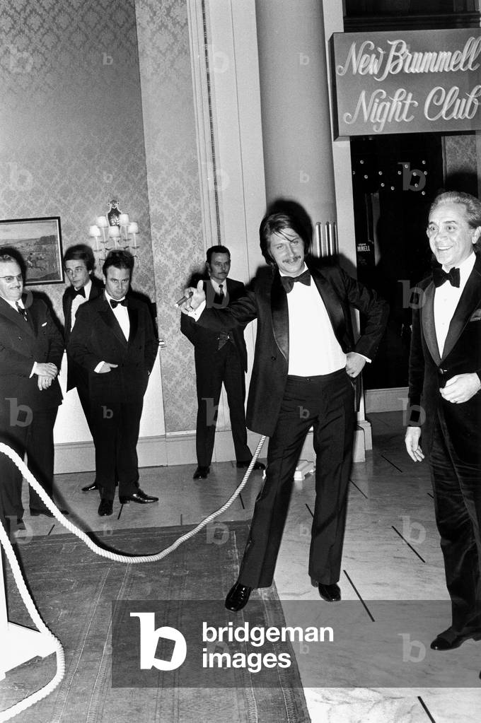 French Singer Jacques Dutronc at Recording Industry Festival at New Brummel Night Club in Cannes January 24, 1972 (b/w photo)