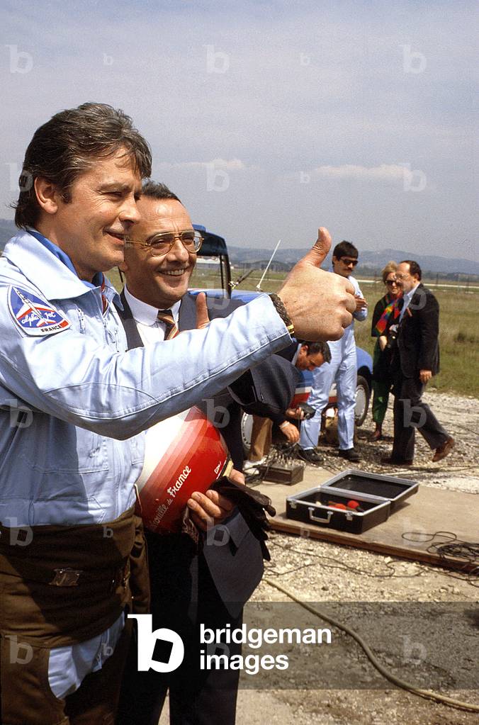French Actor Alain Delon With The French Patrol here With Journalist Yves Mourousi April 19, 1988 (photo)