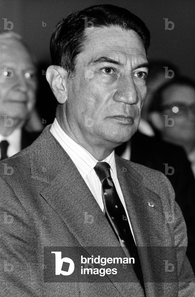 General Jeannou Lacaze (Former Chief of Staff of the Armees) Deputed at the European Assembly September 13, 1989 At the National Centre for the Independents (b/w photo)