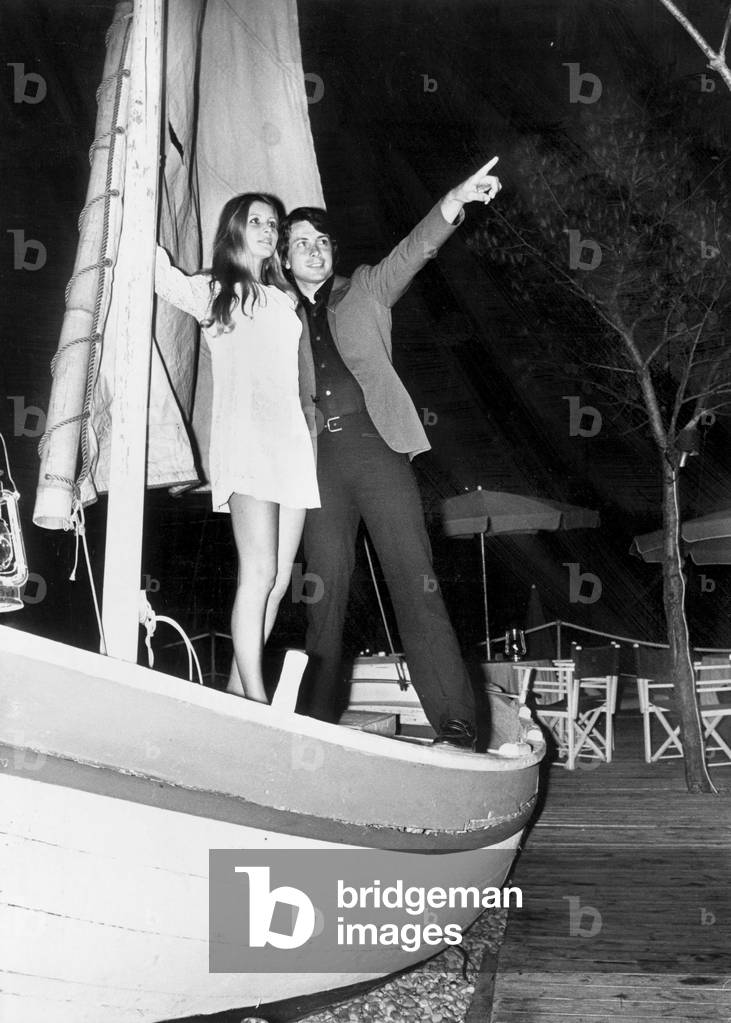 25Th Birthday of Singer Herve Vilard , here on Boat With Michele Margotte in Cannes July 25, 1969 (b/w photo)