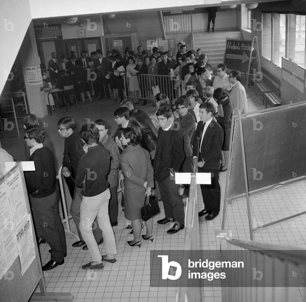 Faculty of Sciences, Paris, September 26, 1966 : Students Queueing For Registration (b/w photo)