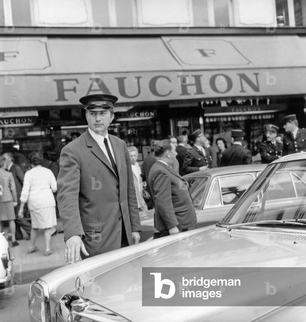Roman Sowka, Porter at Fauchon Shop in Paris on May 8, 1970 : 20 Young People Entered The Shop To Steal Goods, Mr Sowka Chased Them Away (b/w photo)