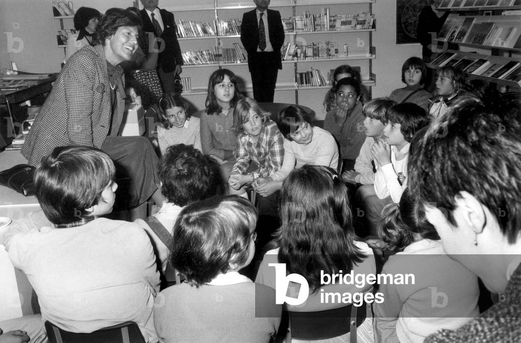 Monique Pelletier, French Minister Responsible For Feminine Condition in 1978-1980, here in A Primary School in Puteaux, France, May 29, 1980 (b/w photo)