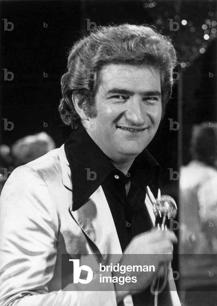 French Singer Eddy Mitchell during TV Programme October 18, 1975 (b/w photo)