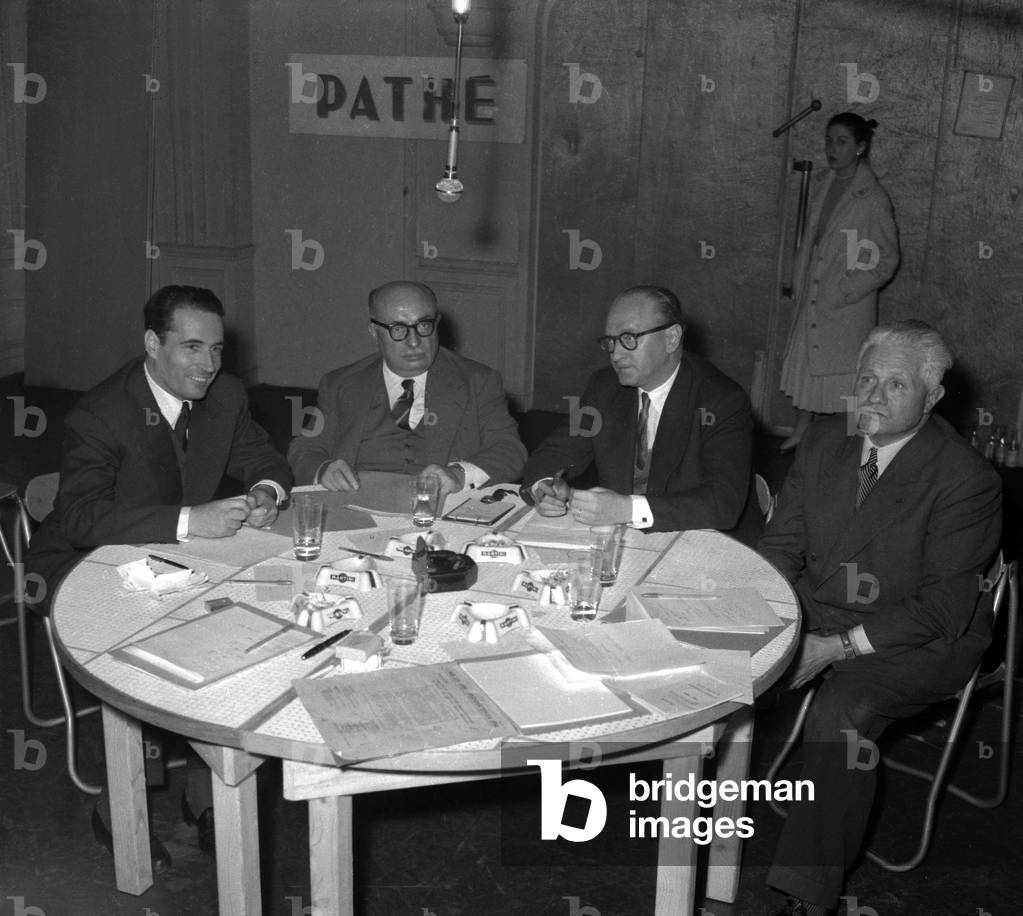Mitterrand, Duclos, Mollet and Laffargue, 1955 (b/w photo)